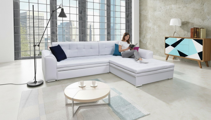 Design Ecksofa Bettfunktioun Couch Polster Sofae Textil Sofae Sofa