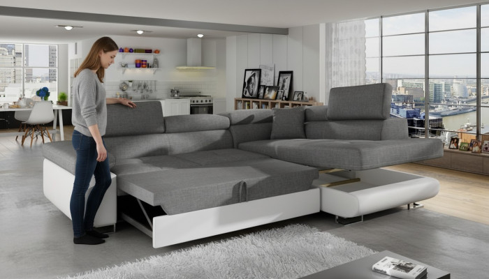 Klassesch Design Ecksofa Sofa Couche Bettfunktioun Canapé Polster Textil Sofae