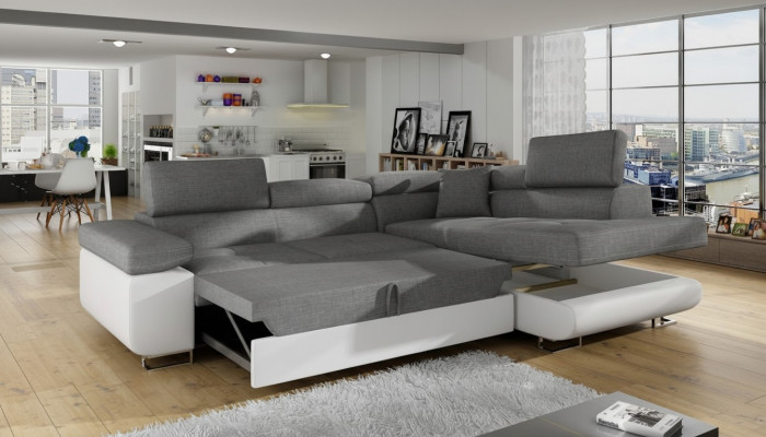 Klassesch Design Ecksofa Sofa Couche Bettfunktioun Canapé Polster Textil Sofae