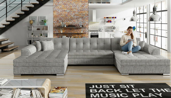 Design Ecksofa Schlofssofa Bettfunktioun Canapé Lieder Polster Textil Canapéën Nei 1070