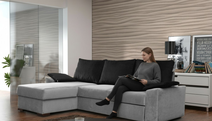 Design Ecksofa Schlofssofa Bettfunktioun Couch Lieder Polster Textil Sofen