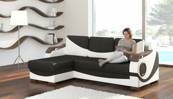 Bettfunktioun Funktiounsschlofsofa Ecksofa Textil Stoff Couch Polster Garnitur