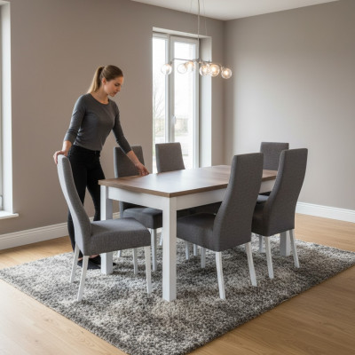 Design Dësch + 6 Still Iesszëmmer Garnitur Stull Set Iessgarnituren Dëscher