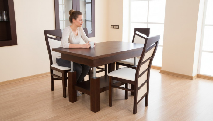 Designer Dësch + 4 Stühle Garnitur Komplett Dekor Wunnzëmmer Iesszëmmer