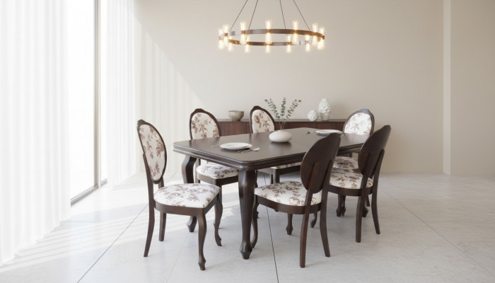 Designer Dësch + 6 Stull Garnituren Komplett Wunnzëmmer Iesszëmmer