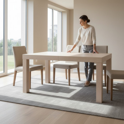 Auszéibarer Design Holzdësch Dësch Dekor Iessstuff Wunnzëmmer Holz Dëscher Massiv