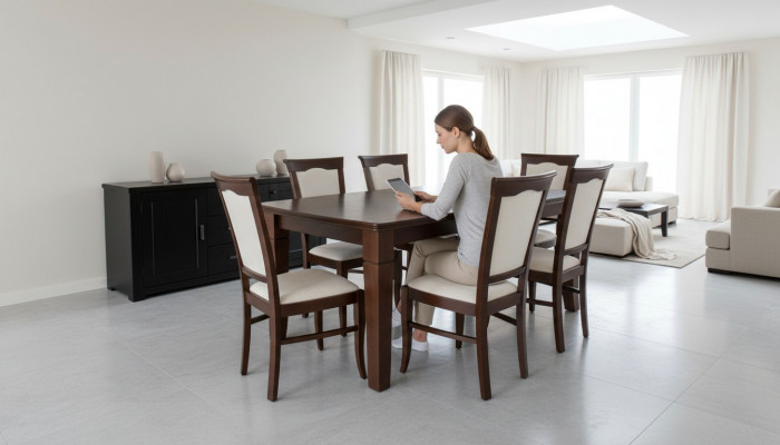 Designer Dësch + 6 Still Set Garnitur Komplett Wunnzëmmer Iesszëmmer