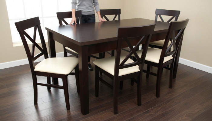 Designer Iessdësch Iesszëmmer + 6 Still Grupp Stull Dëscher Holz Dësch