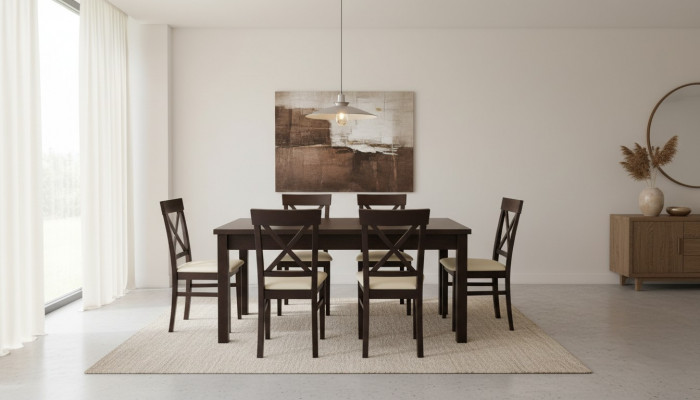 Designer Iessdësch Iesszëmmer + 6 Still Grupp Stull Dëscher Holz Dësch