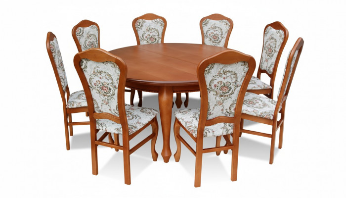 Klassesche Ronn Ronn Dësch Holz Design Iesszëmmer Dëscher + 8 Still