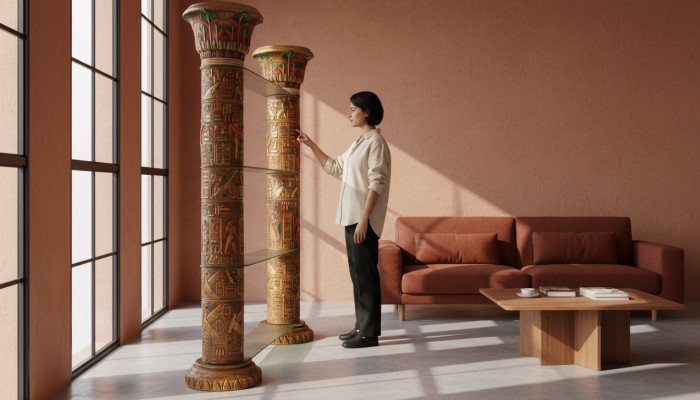 Regal Glas Vitrine Egyptesch Regaler Vitrinen XXL Säulen 240cm Säil Ägypten Nei