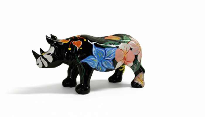 Design Nashorn a Blummen Figur Statue Skulptur Figuren Skulpturen Dekor Nei 3095