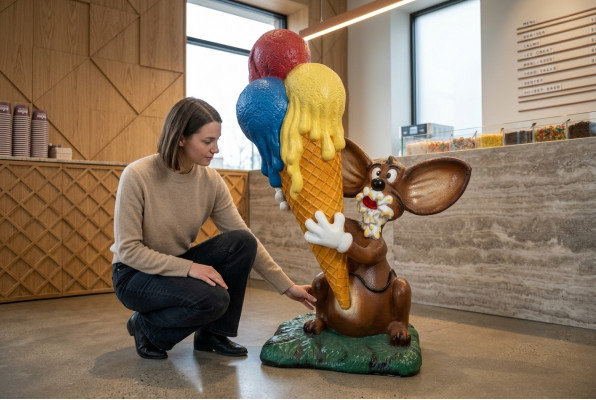 Design Maus mat Äis Figur Statu Skulptur Figuren Skulpturen Dekoratioun Glacebuttek