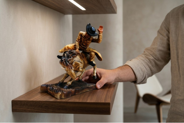 Design Cowboy Rodeo Päerd Figur Statue Skulptur Figuren Skulpturen Dekor 5641