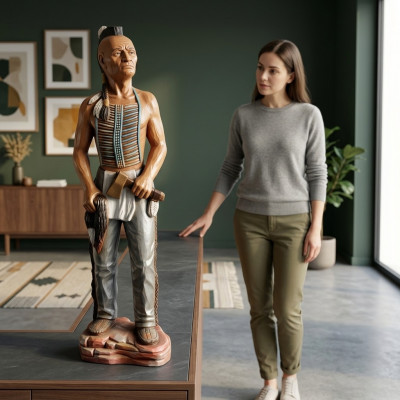 Figur Indianer USA Wilder Westen Statue Skulptur Figuren Skulpturen Dekoratioun Nei
