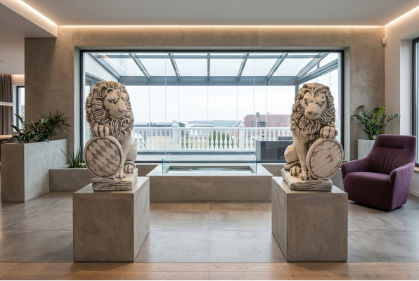 Gaart Dekoratioun Léiw Statue Natur Skulptur Figuren Skulpturen Designer