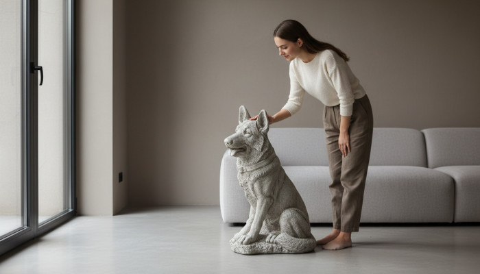 Gaart Dekoratioun Däitsche Schäferhond Terrass Steen Figuren Figur