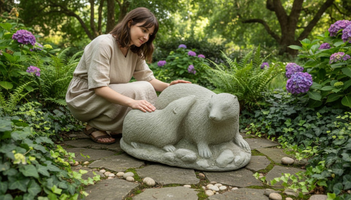 Gaartdekoratioun Frettchen Terrass Steen Figuren Figur Wäiss Natur Statuette