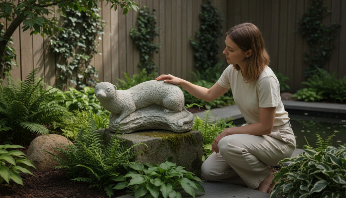 Gaart Dekoratioun Frettchen Terrass Steefiguren Wäiss Figur Natur Statuë