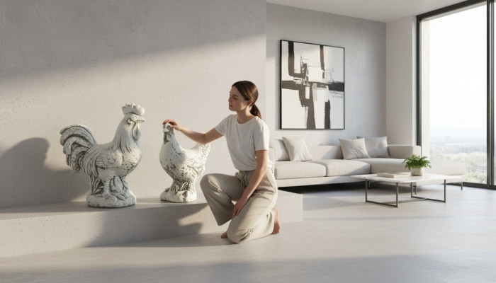 Gaarden Dekoratioun Poulet Terrasse Steen Figuren Figur Wäiss Dekorativ Statuett