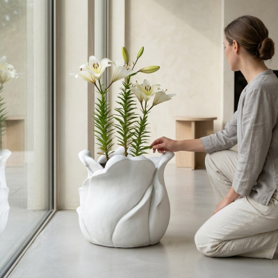 Blummebouquet Blummen Vase Gefäss Gaart Terrass Dekoratioun Statuéier