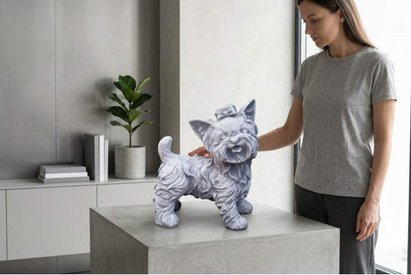 Gaart Dekoratioun Hond Wäiss Terrass Steen Figuren Dekorativ Statue Figur