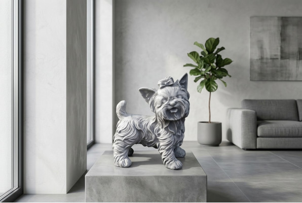 Gaart Dekoratioun Hond Wäiss Terrass Steen Figuren Dekorativ Statue Figur