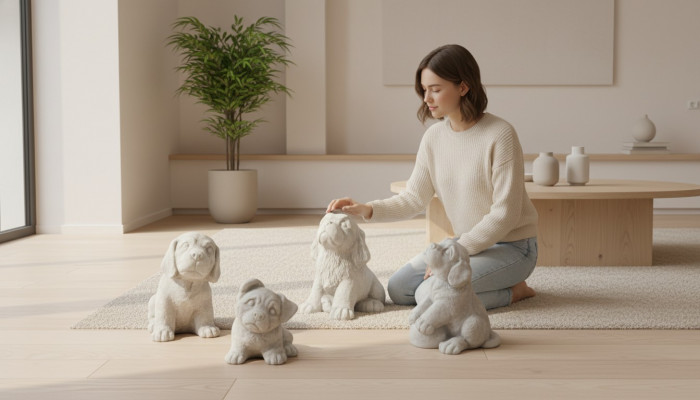 Gaart Dekoratioun Wäissen Hond Terrass Steen Figuren Dekorativ Statu Figur