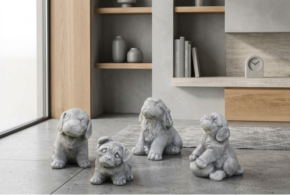 Gaart Dekoratioun Wäissen Hond Terrass Steen Figuren Dekorativ Statu Figur