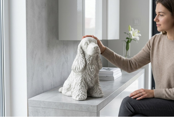 Gaart Dekoratioun Wäiss Hond Terrass Steen Figur Figuren Dekorativ Statuett