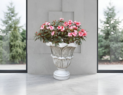 Blummekuerf Blummen Vase Gefäss Gaart Figuren Terrass Dekoratioun Statuette
