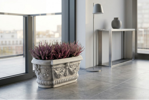 Blummekrég Dekorativ Këscht Krou Blummen Krénger XXL Gaart Beton Terrass