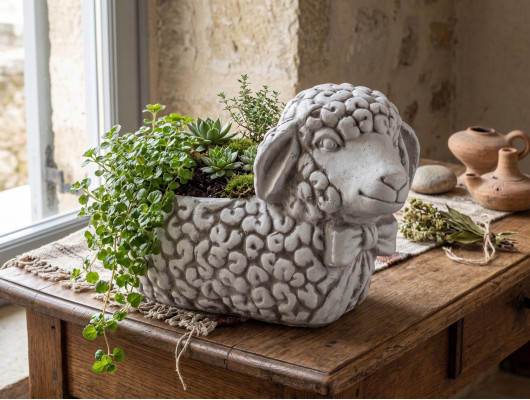 Design Deko Blummendëppen Top Planz Kueb Gefaass Figur Téin Gesiicht Skulptur