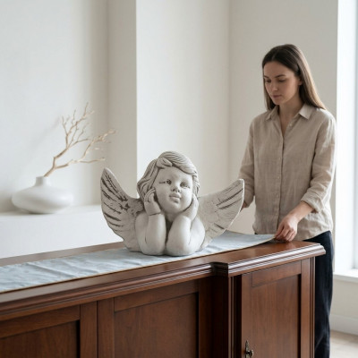 Griewerchmuck Grafstengsdekoratioun Figur Deko Engel Skulptur Gott Helleg