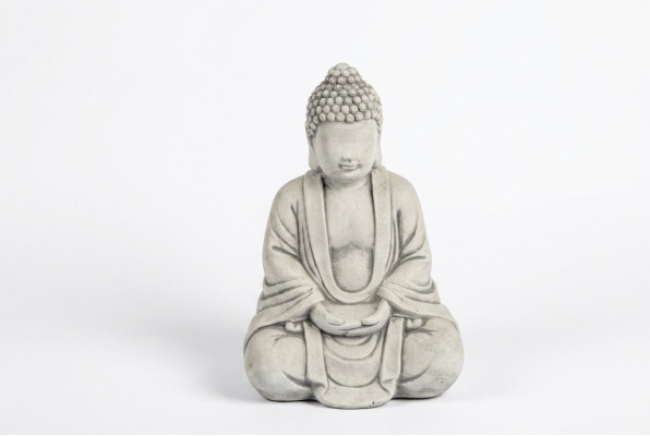 Buddha Skulptur an Steenoptik. Grouss Skulptur fir Gaart Figur Dekoratioun.
