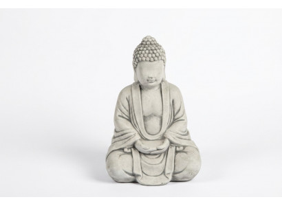 Buddha Skulptur an Steenoptik. Grouss Skulptur fir Gaart Figur Dekoratioun.