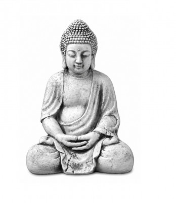 Buddha Figur Skulptur an Steendesign. Grouss dekorativ Skulptur fir de Gaart.