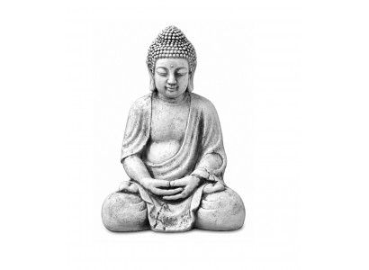 Buddha Figur Skulptur an Steendesign. Grouss dekorativ Skulptur fir de Gaart.
