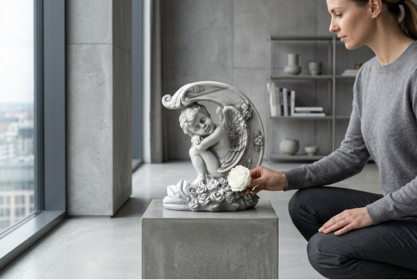 Deko Grabschmuck Graf Steen Dekoratioun Figur Skulptur Engel Gott Helleg