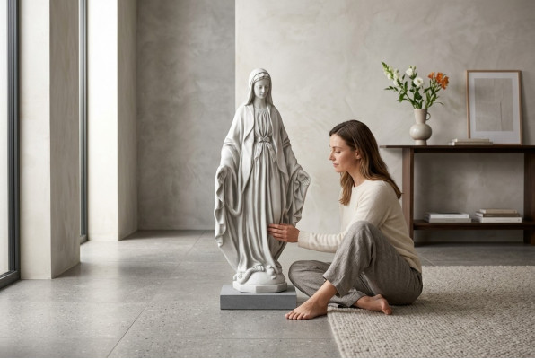 Mamm Jesus Maria Statu Graf Skulptur Helleg Figur Gaart Dekoratioun 100cm