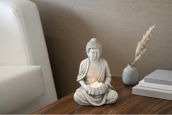 Buddha Skulptur Teelichter Käerzestänner Grouss Skulptur Gaart