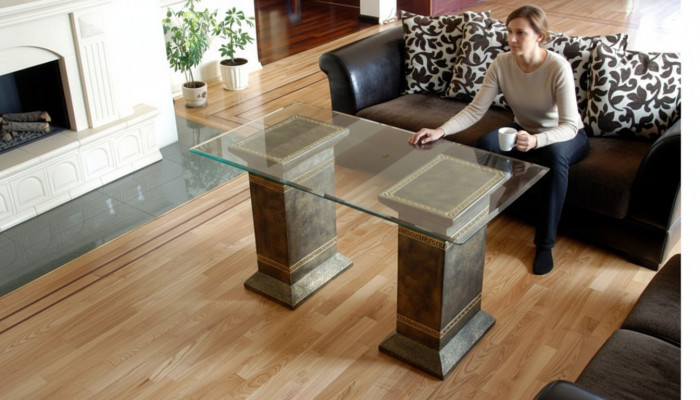 Design-Säulendëscht, Couchtisch, Iessdësch, Dësch, Iesszëmmer, Wunnzëmmer 6035 Nei