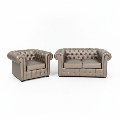 Designer Chesterfield Canapé-Set Sofa Couch 2+1 Polster Sëtz Garnitur Gold