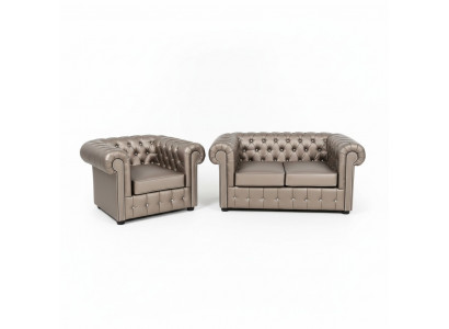 Designer Chesterfield Canapé-Set Sofa Couch 2+1 Polster Sëtz Garnitur Gold