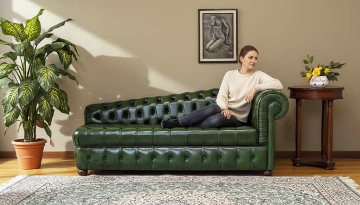 Chaise longue Chesterfield Sofa Gréng Couch Liege Ottomane Réckkanner Lieder Chiase