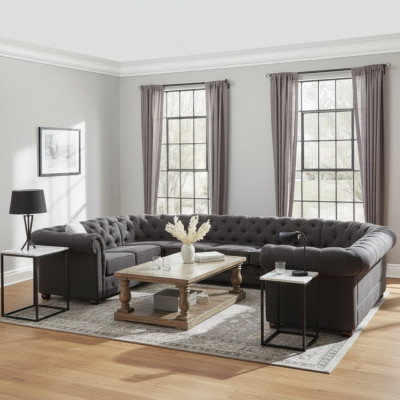 XXL Grouss Chesterfield Wunnlandschaft Couch Sofa Polstersëtzt Eck Sëtz U Form Sofaen Neit