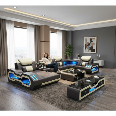 Wunnlandschaft Designer Couch Sofa beliicht USB-Statioun Ecksofa