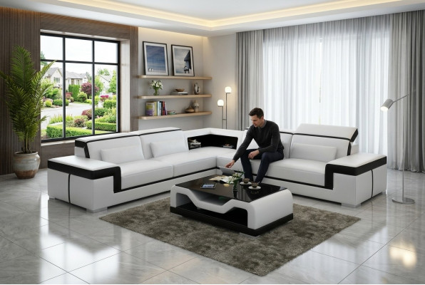 Ledersofa Couch Wunnlandschaft Ecksofa Eck Garnitur Design Moderne Sofa G8020B