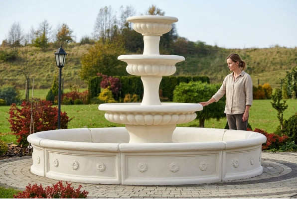Becken fir Zéierbrunnen Skulptur Sprangbur Brunn Gaart Fontaine Weier Nei