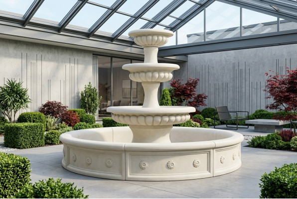 Becken fir Zéierbrunnen Skulptur Sprangbur Brunn Gaart Fontaine Weier Nei